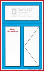 Т-образное двустворчатое глухое – правое поворотное окно Стандарт